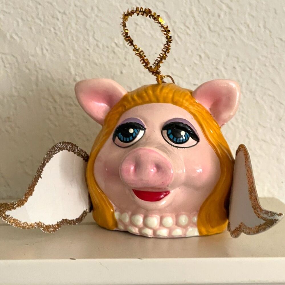 Vintage Miss Piggy Angel Figurine Wings/Halo 1979 Ornament - Jim Henson The Mupp